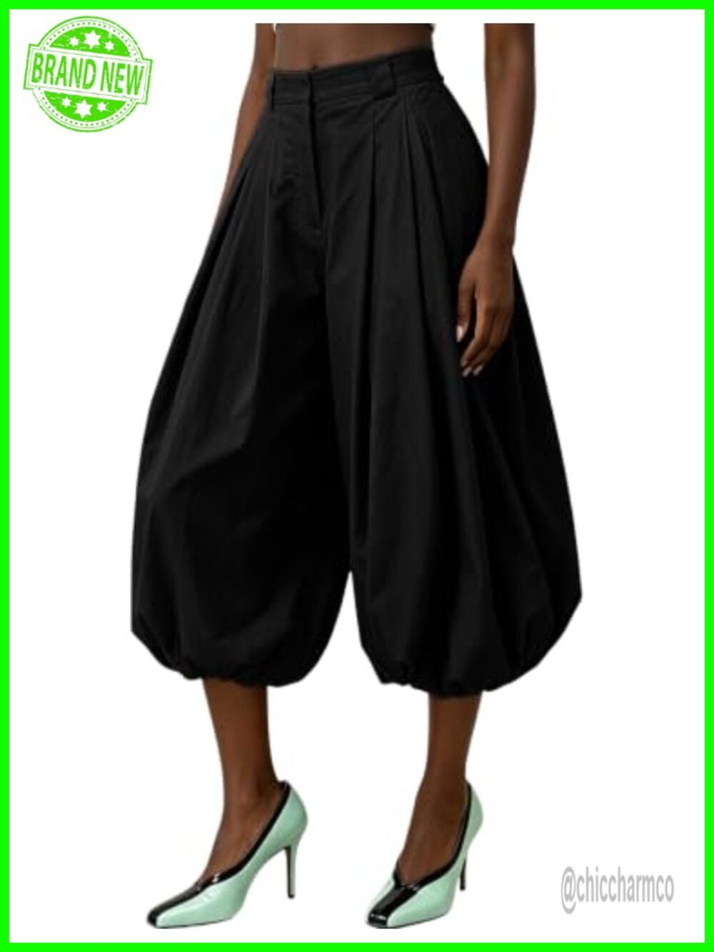 Seltaon Women's Cropped Balloon Pants Polyester Barrel Capri Side Pockets